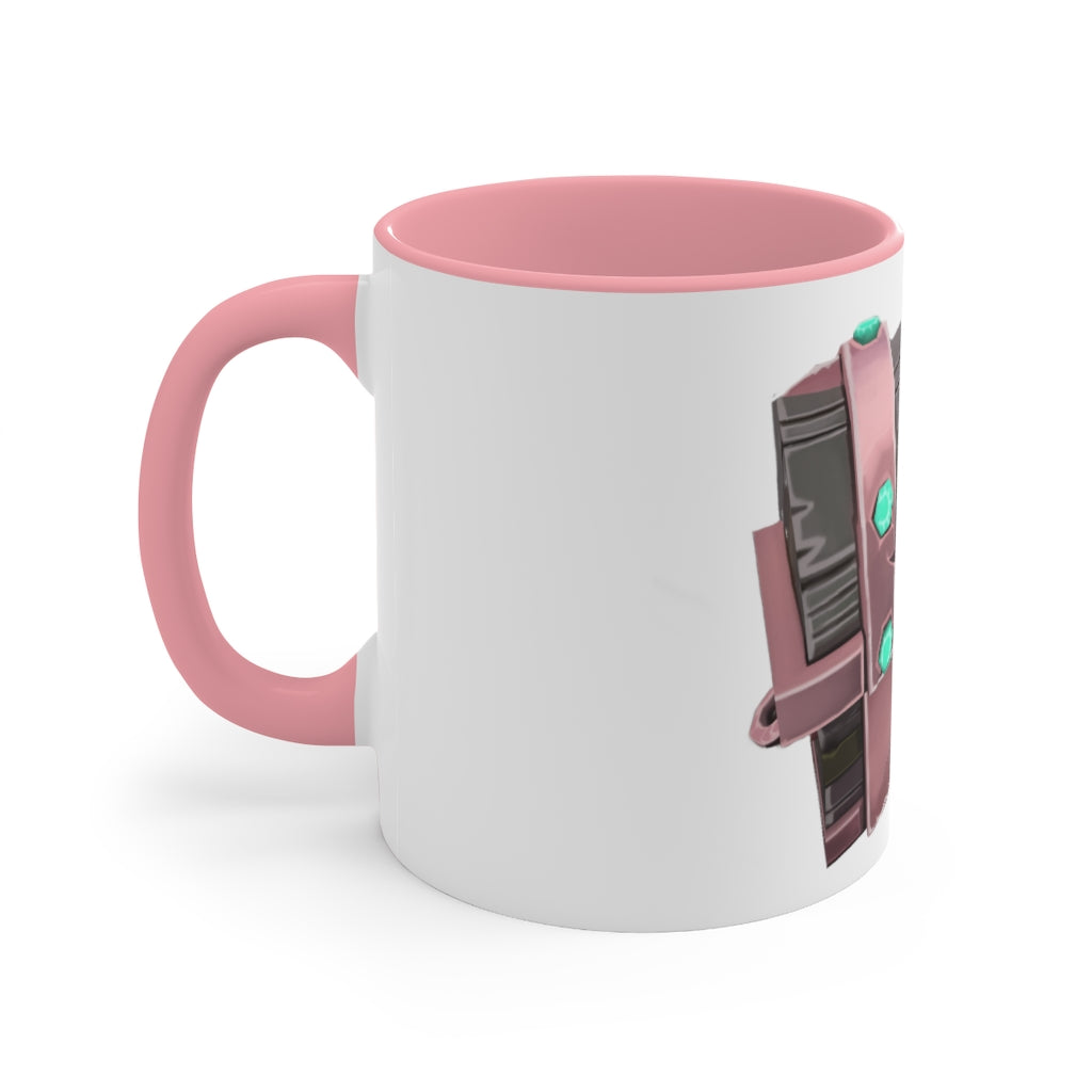 A hand-painted ceramic mug with a two-tone design, featuring a white exterior and a colored interior, available in red, pink, and black options.