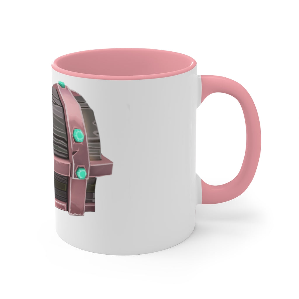 A hand-painted ceramic mug with a two-tone design, featuring a white exterior and a colored interior, available in red, pink, and black options.