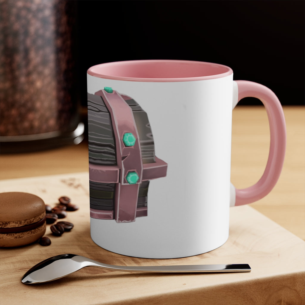 A hand-painted ceramic mug with a two-tone design, featuring a white exterior and a colored interior, available in red, pink, and black options.