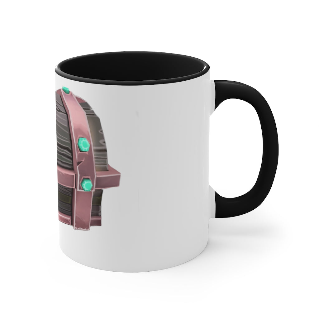 A hand-painted ceramic mug with a two-tone design, featuring a white exterior and a colored interior, available in red, pink, and black options.