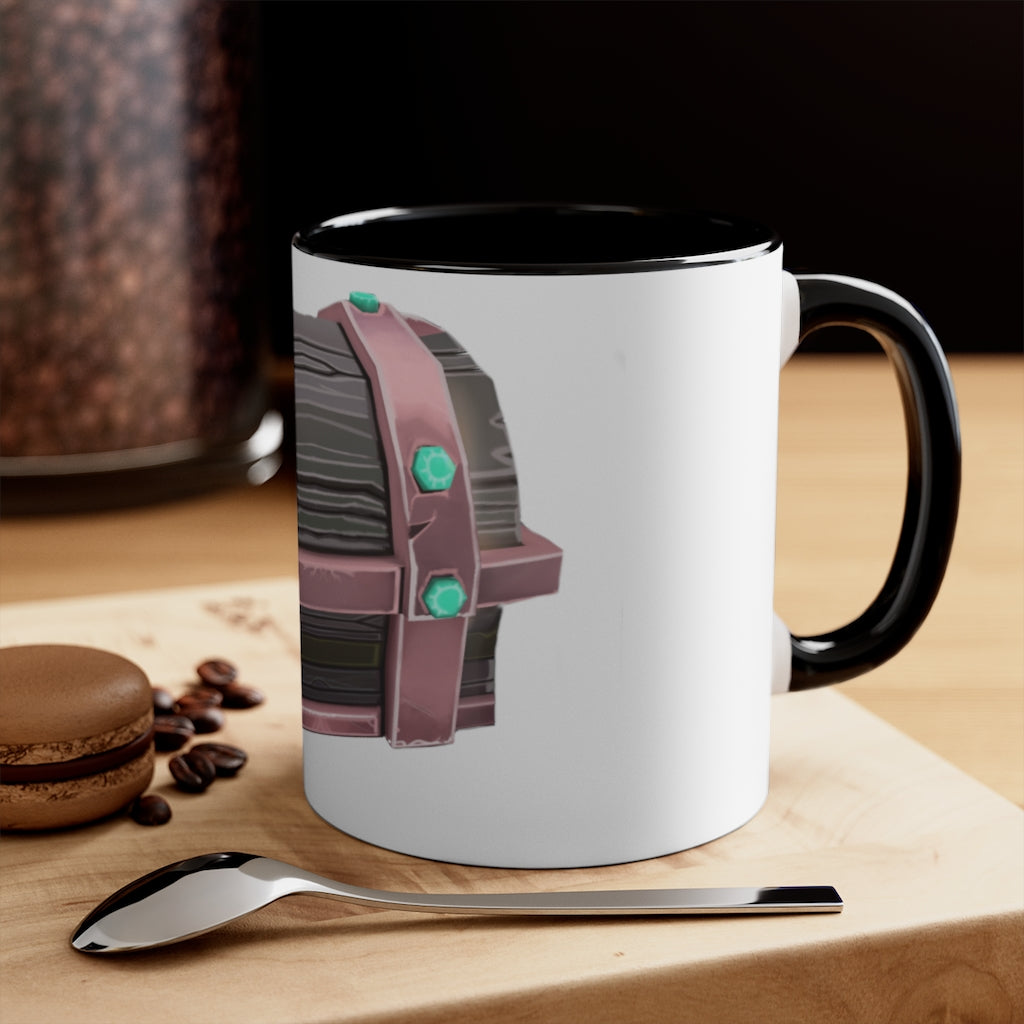 A hand-painted ceramic mug with a two-tone design, featuring a white exterior and a colored interior, available in red, pink, and black options.