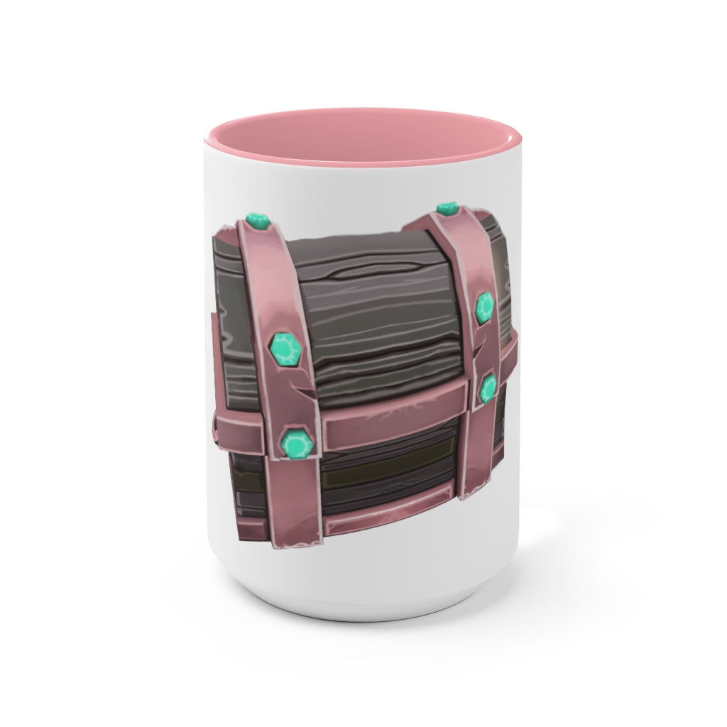 A hand-painted ceramic mug with a two-tone design, featuring a white exterior and a colored interior, available in red, pink, and black options.