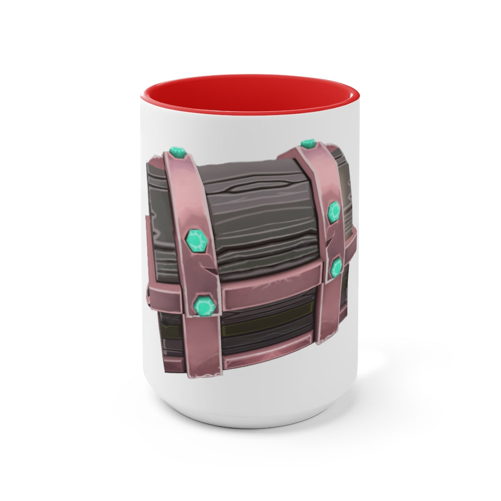 A hand-painted ceramic mug with a two-tone design, featuring a white exterior and a colored interior, available in red, pink, and black options.