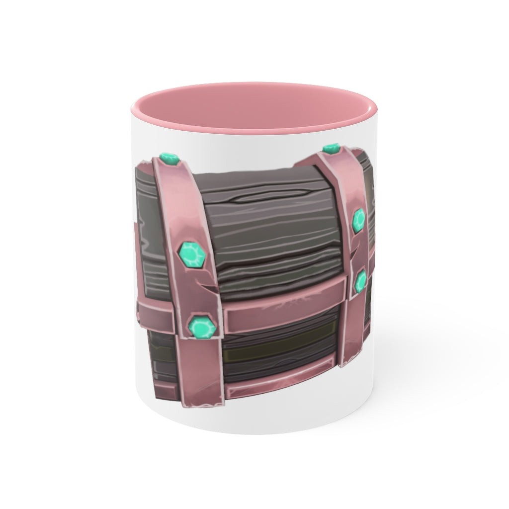 A hand-painted ceramic mug with a two-tone design, featuring a white exterior and a colored interior, available in red, pink, and black options.