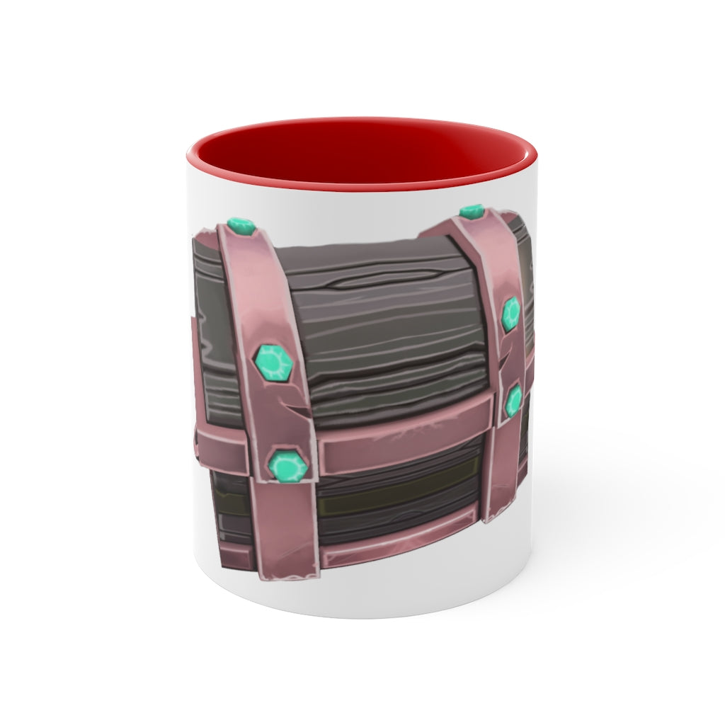 A hand-painted ceramic mug with a two-tone design, featuring a white exterior and a colored interior, available in red, pink, and black options.