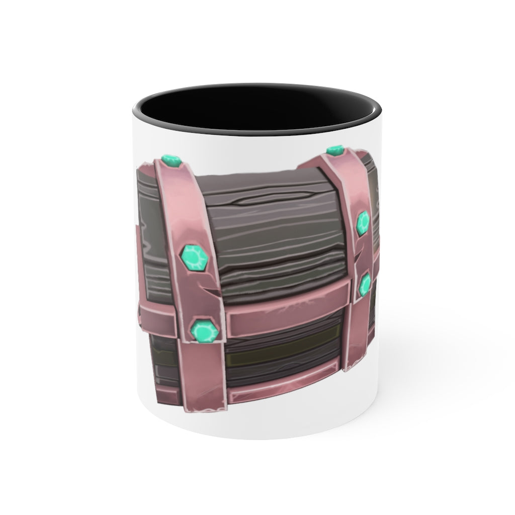 A hand-painted ceramic mug with a two-tone design, featuring a white exterior and a colored interior, available in red, pink, and black options.