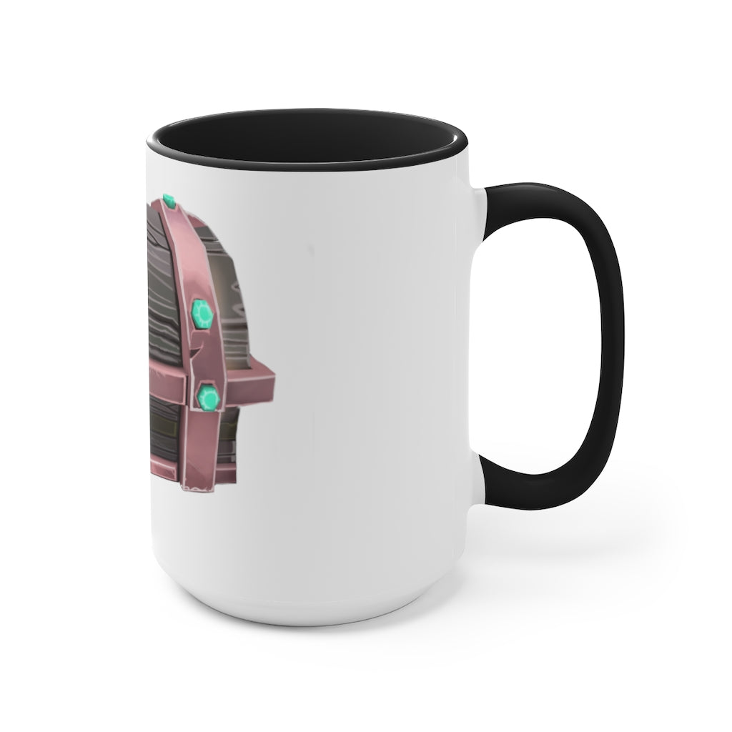 A hand-painted ceramic mug with a two-tone design, featuring a white exterior and a colored interior, available in red, pink, and black options.