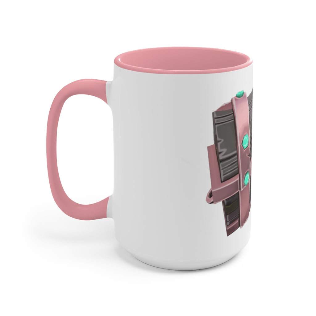 A hand-painted ceramic mug with a two-tone design, featuring a white exterior and a colored interior, available in red, pink, and black options.