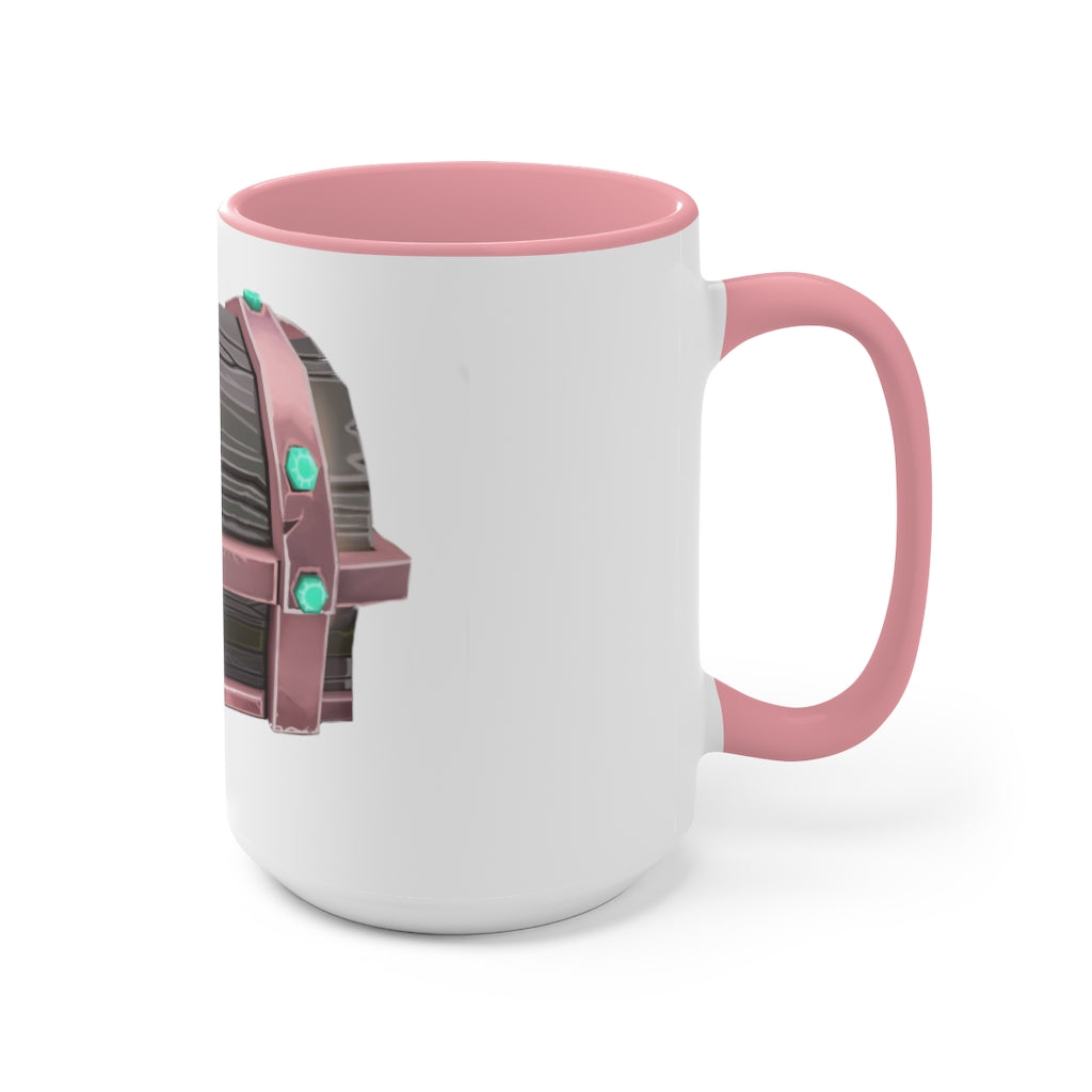 A hand-painted ceramic mug with a two-tone design, featuring a white exterior and a colored interior, available in red, pink, and black options.