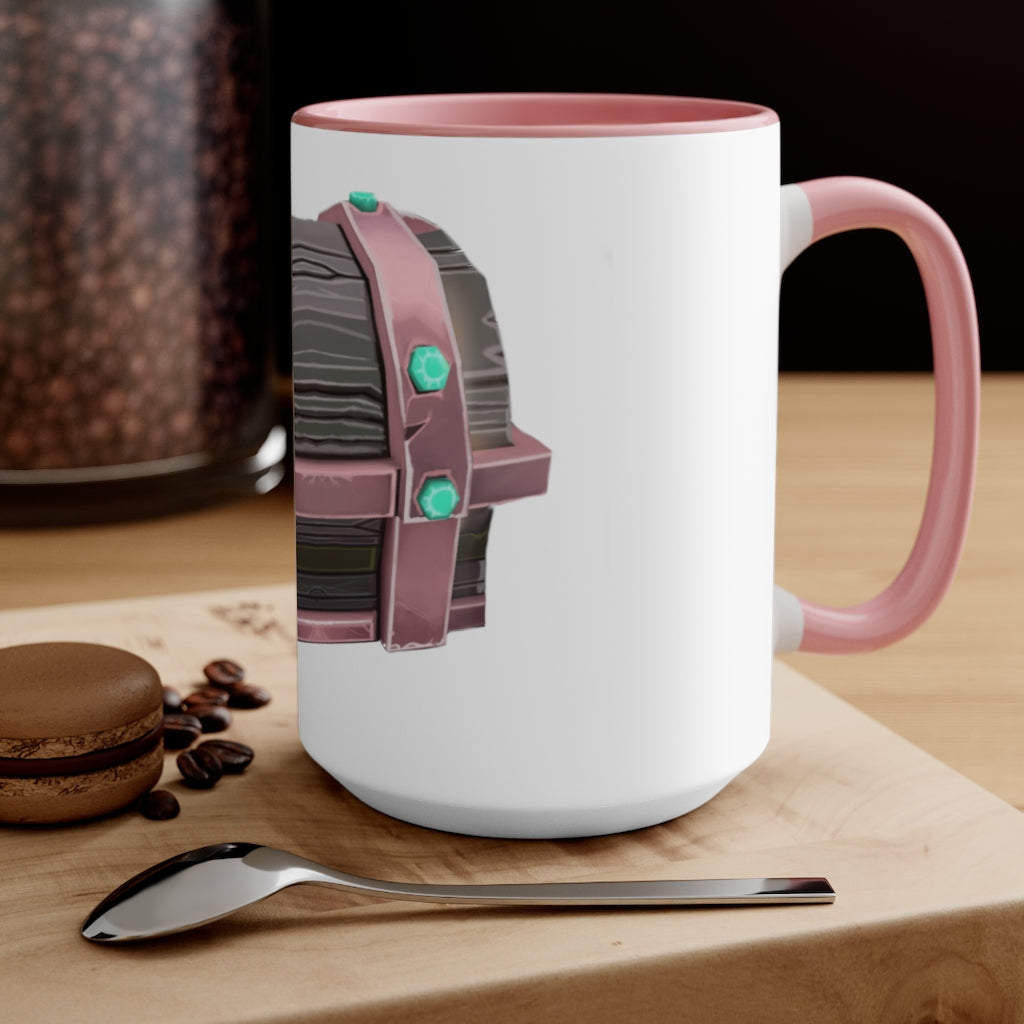 A hand-painted ceramic mug with a two-tone design, featuring a white exterior and a colored interior, available in red, pink, and black options.