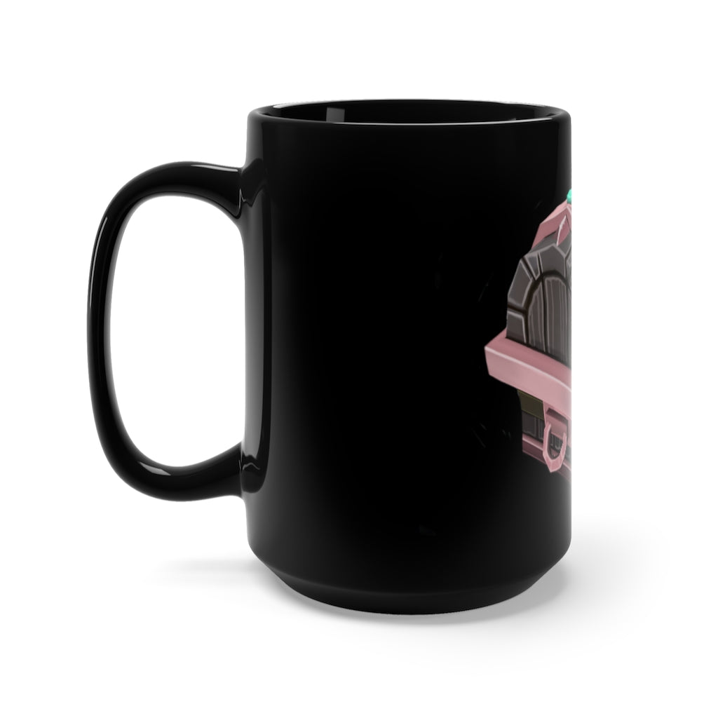 Hand-Painted Chest Black Mug 15oz with elegant design and C-handle, perfect for coffee and tea lovers.