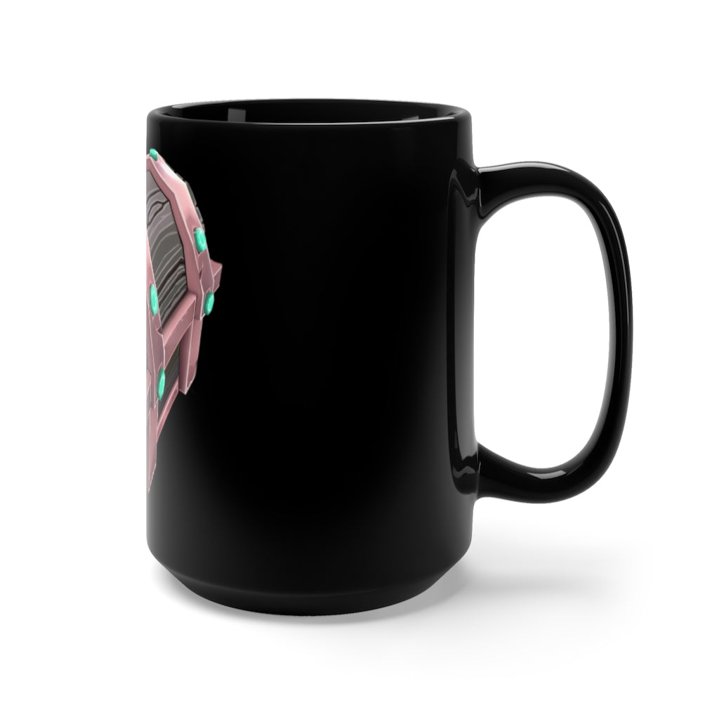 Hand-Painted Chest Black Mug 15oz with elegant design and C-handle, perfect for coffee and tea lovers.