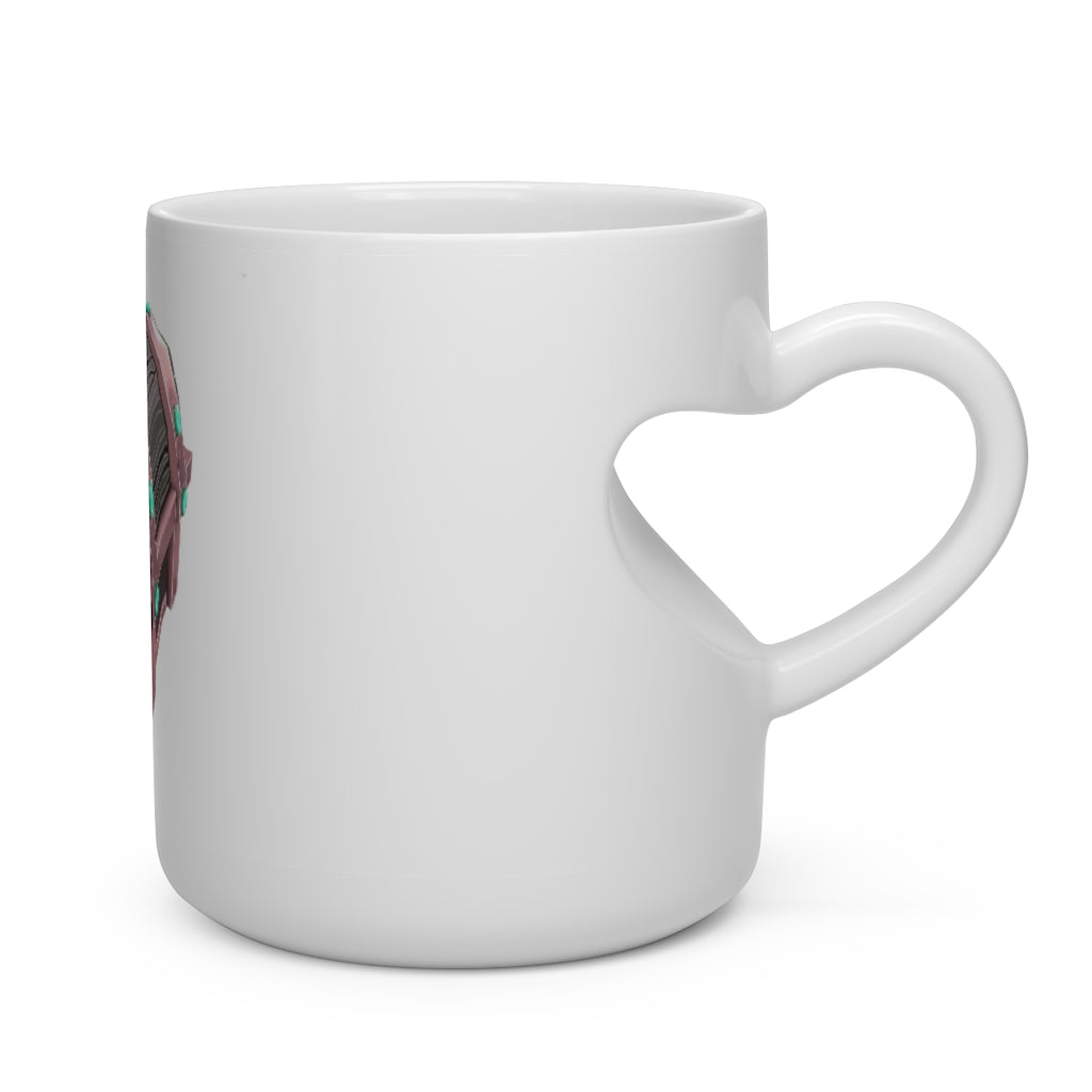 Hand-painted heart-shaped ceramic mug with a white finish and a unique heart-shaped handle, perfect for hot beverages.