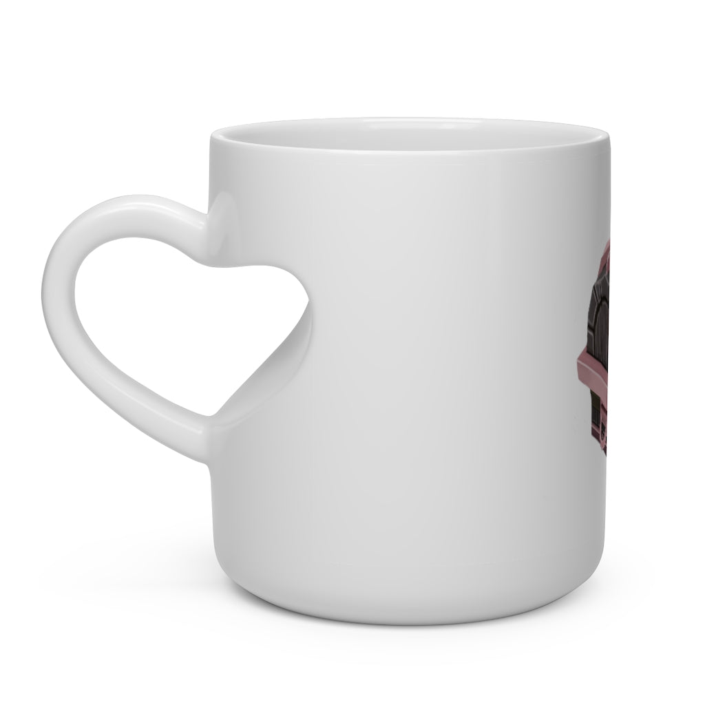 Hand-painted heart-shaped ceramic mug with a white finish and a unique heart-shaped handle, perfect for hot beverages.