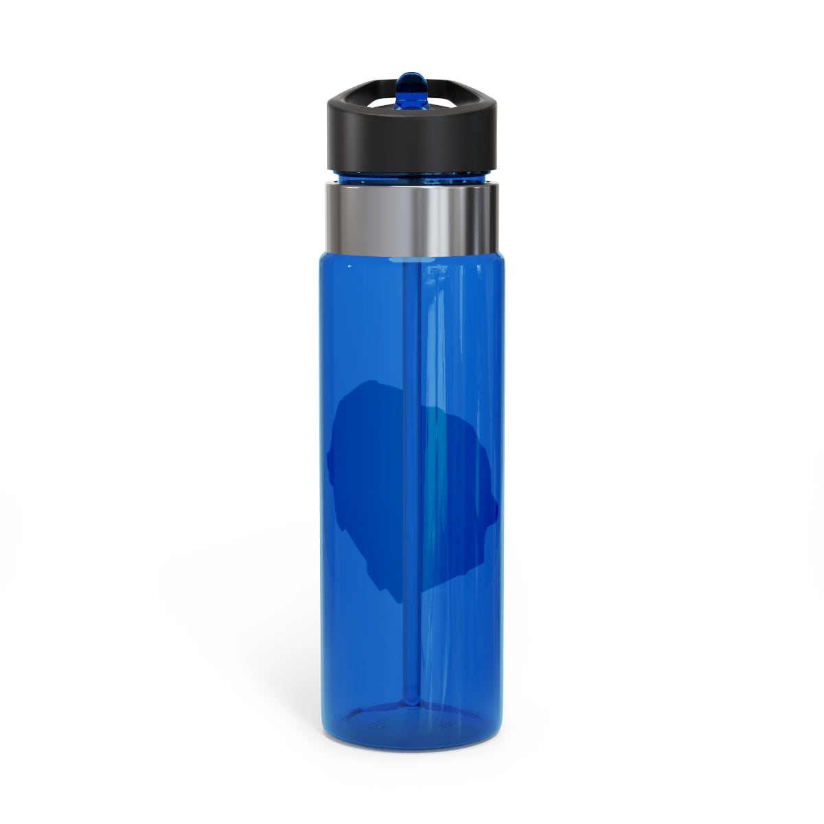 Hand-painted Kensington Tritan™ sport bottle in vibrant colors, featuring a screw-on lid and straw, attached to a backpack with a carabiner hook.