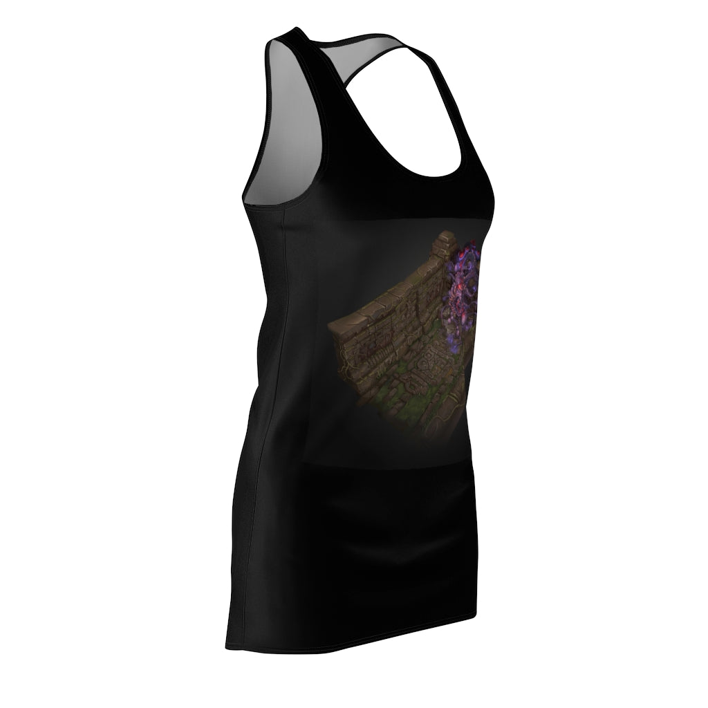 A stylish Hand-Painted Dungeon Women's Racerback Dress featuring unique artwork and a sporty fit, perfect for casual outings.