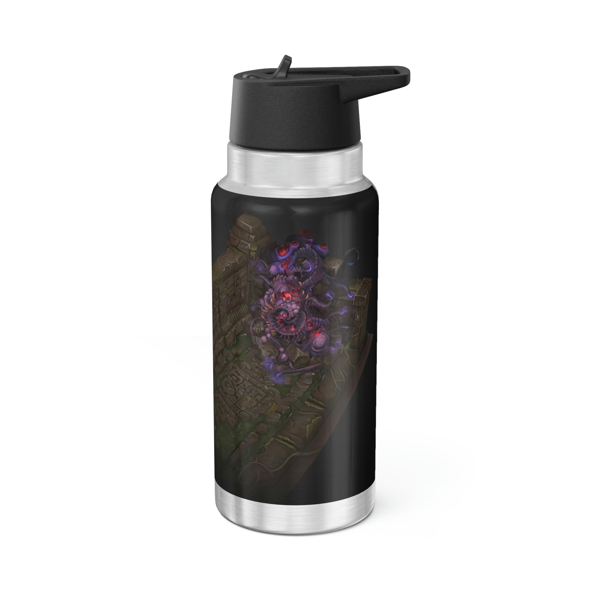 Hand-Painted Environment Art Gator Tumbler, 32oz, featuring a vibrant design and stainless steel construction with a plastic straw.