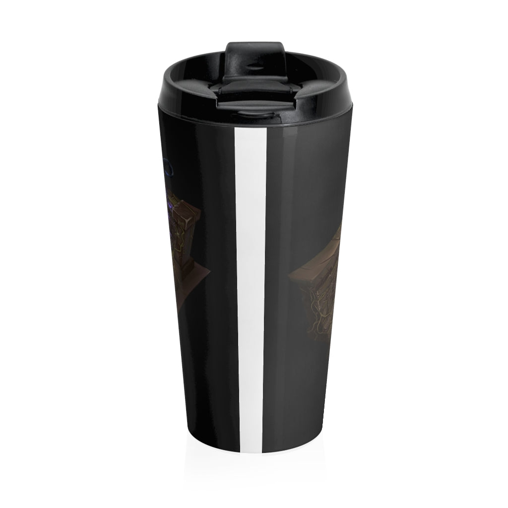 Hand-Painted Environment Art Stainless Steel Travel Mug featuring a unique design and black plastic lid, perfect for coffee and tea lovers.