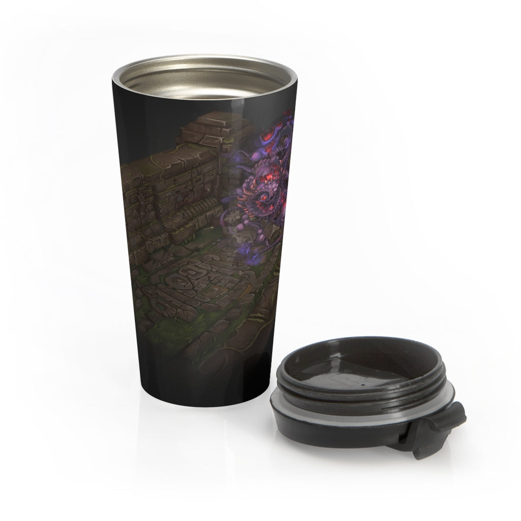 Hand-Painted Environment Art Stainless Steel Travel Mug featuring a unique design and black plastic lid, perfect for coffee and tea lovers.