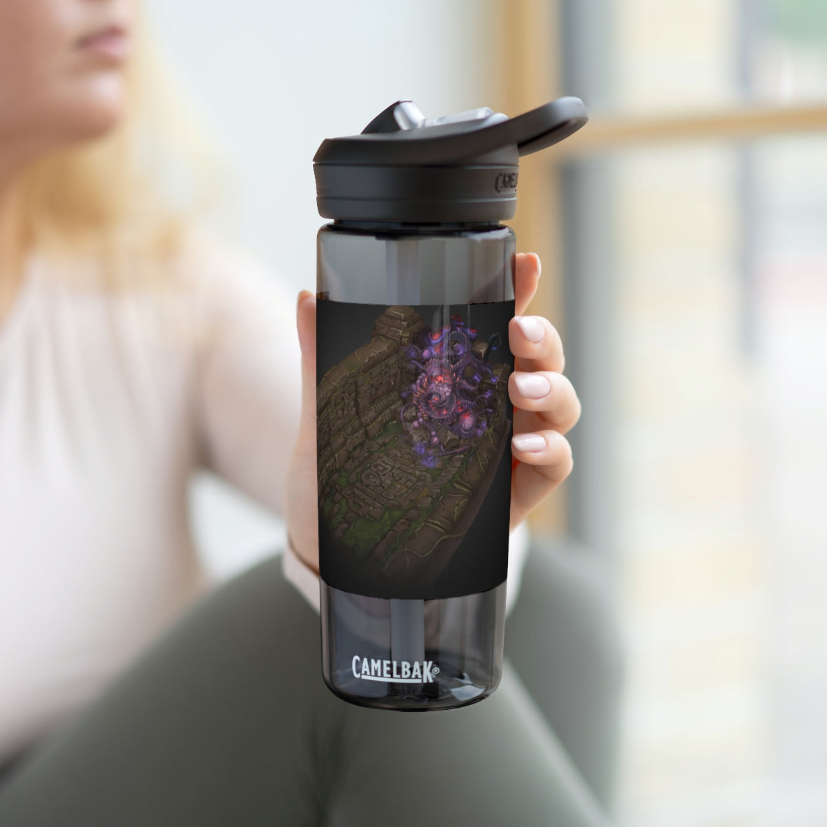 Hand-Painted CamelBak Eddy® Water Bottle in 20oz and 25oz sizes, showcasing a unique design and robust Tritan™ material.