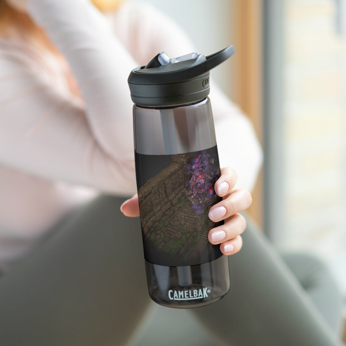 Hand-Painted CamelBak Eddy® Water Bottle in 20oz and 25oz sizes, showcasing a unique design and robust Tritan™ material.