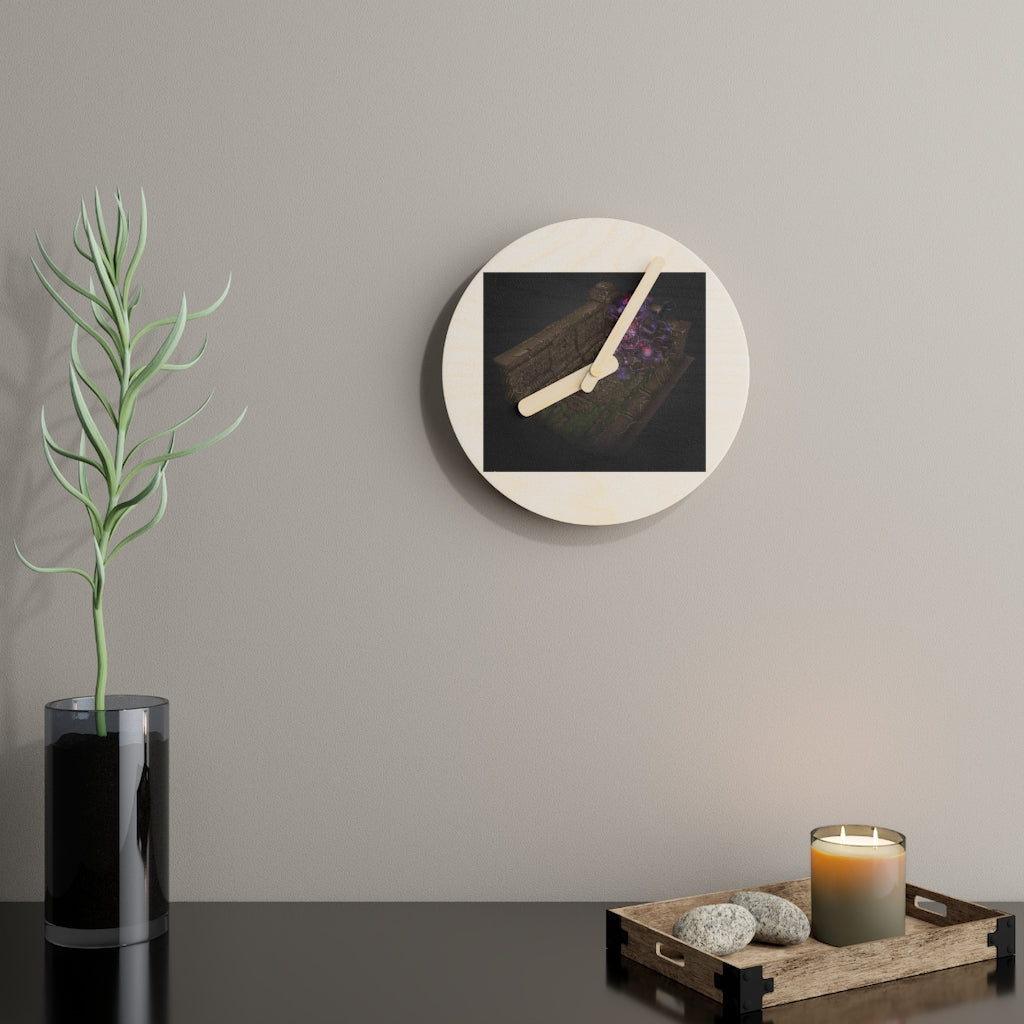 Hand-painted wooden wall clock made from sustainable birch plywood, featuring unique designs and available in two sizes.