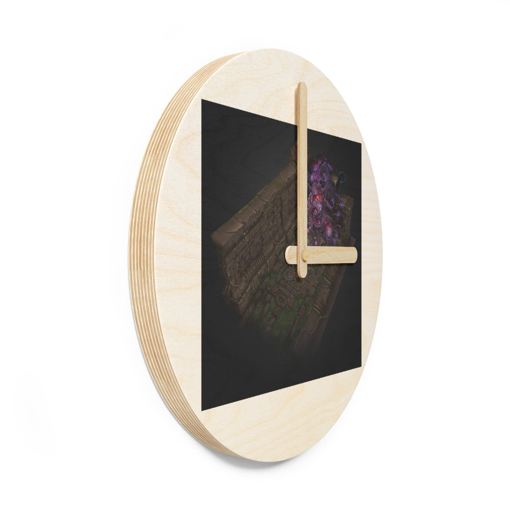 Hand-painted wooden wall clock made from sustainable birch plywood, featuring unique designs and available in two sizes.