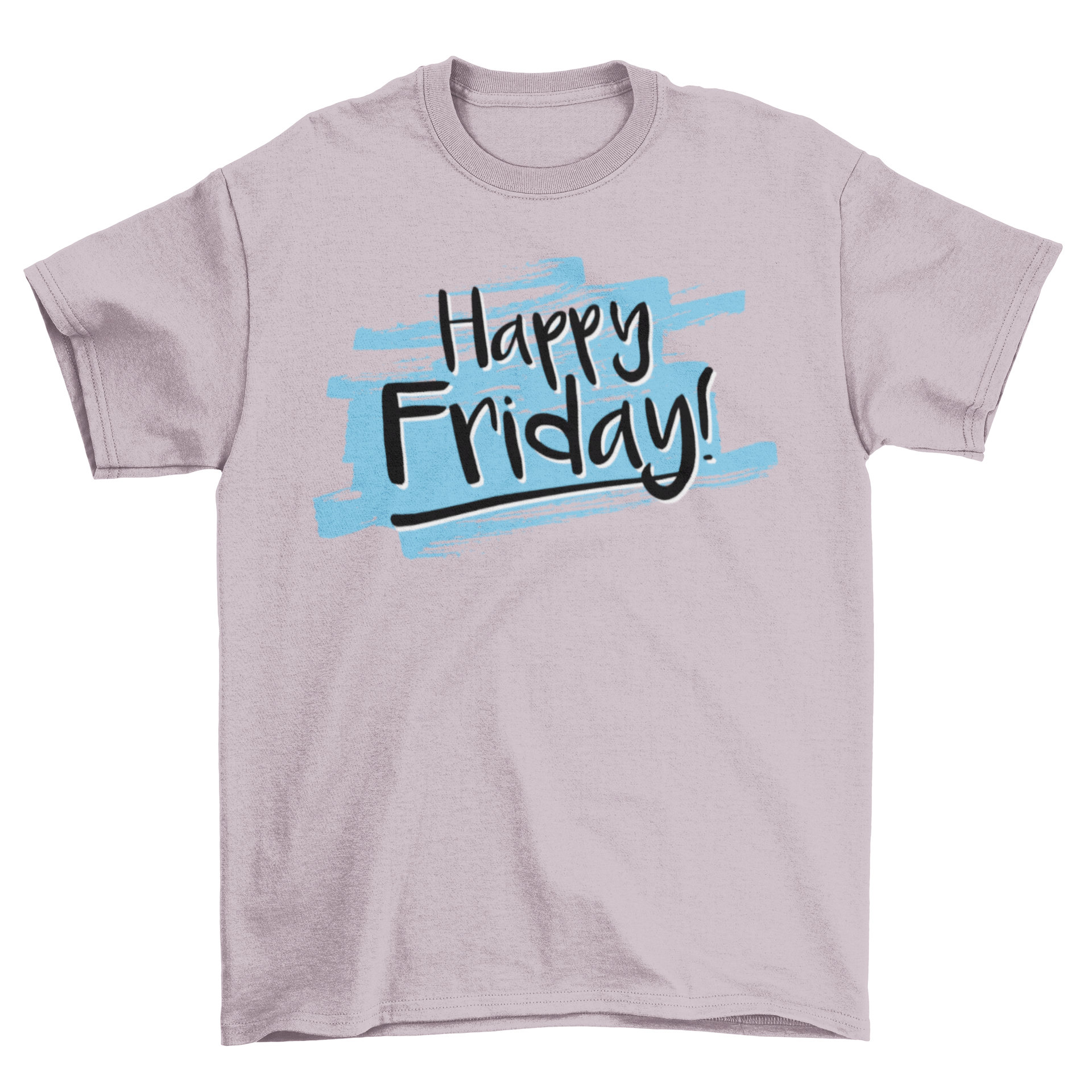 A vibrant yellow t-shirt featuring a handwritten 'Happy Friday' design, perfect for casual wear.