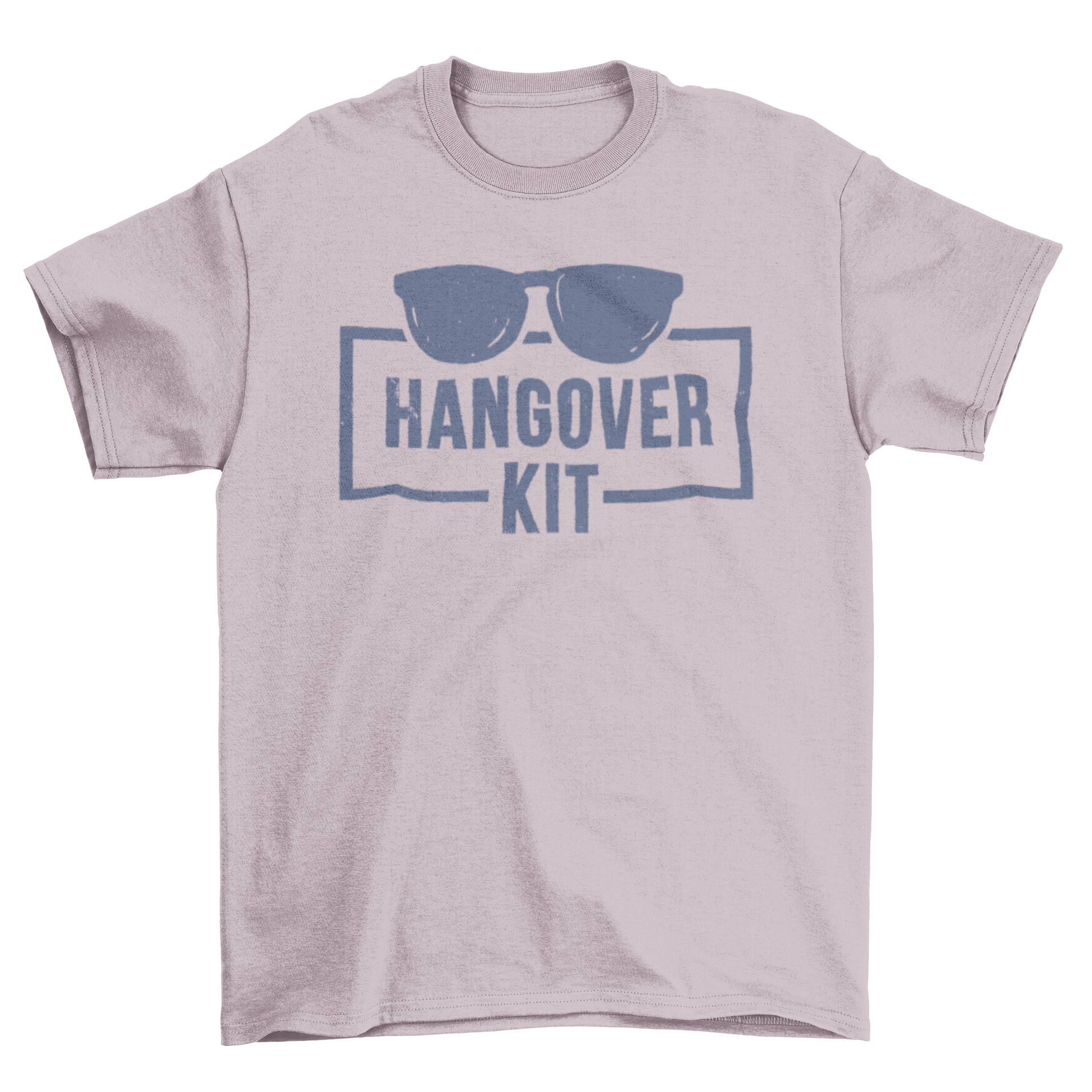 Hangover Kit T-Shirt featuring sunglasses graphic and humorous quote.