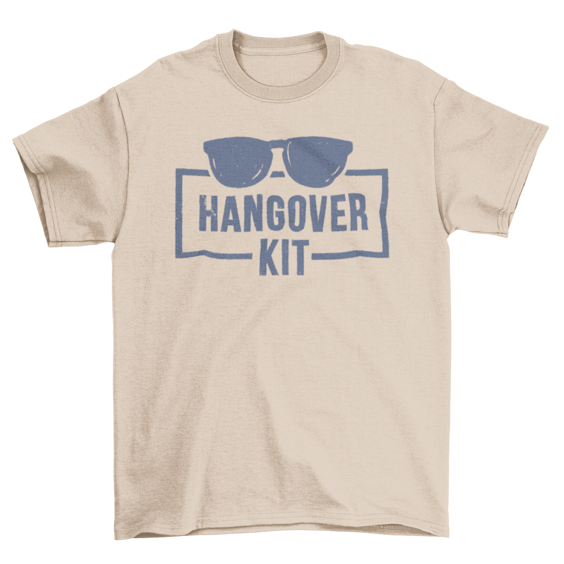 Hangover Kit T-Shirt featuring sunglasses graphic and humorous quote.