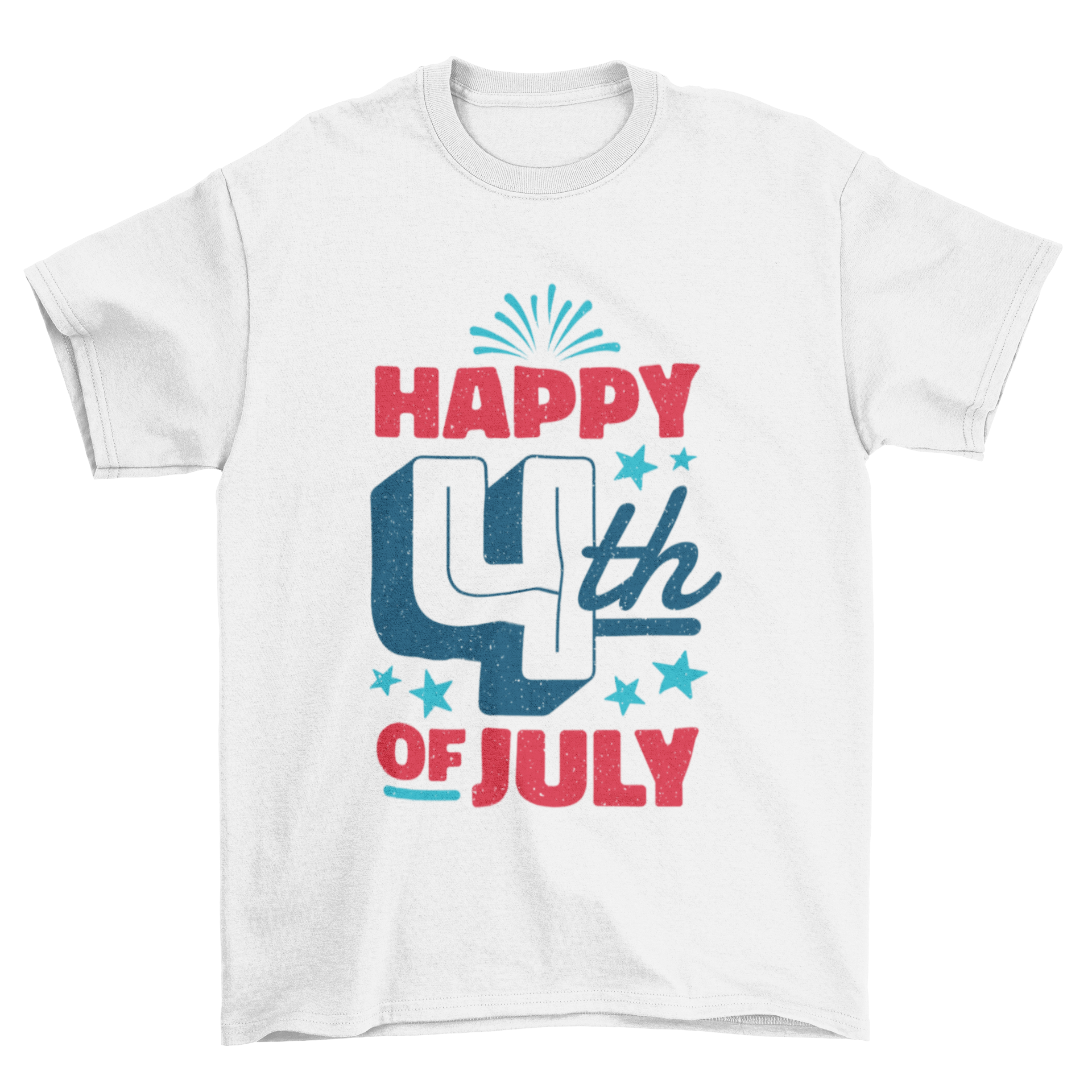 A vibrant t-shirt featuring the quote 'Happy 4th of July' designed for Independence Day celebrations.