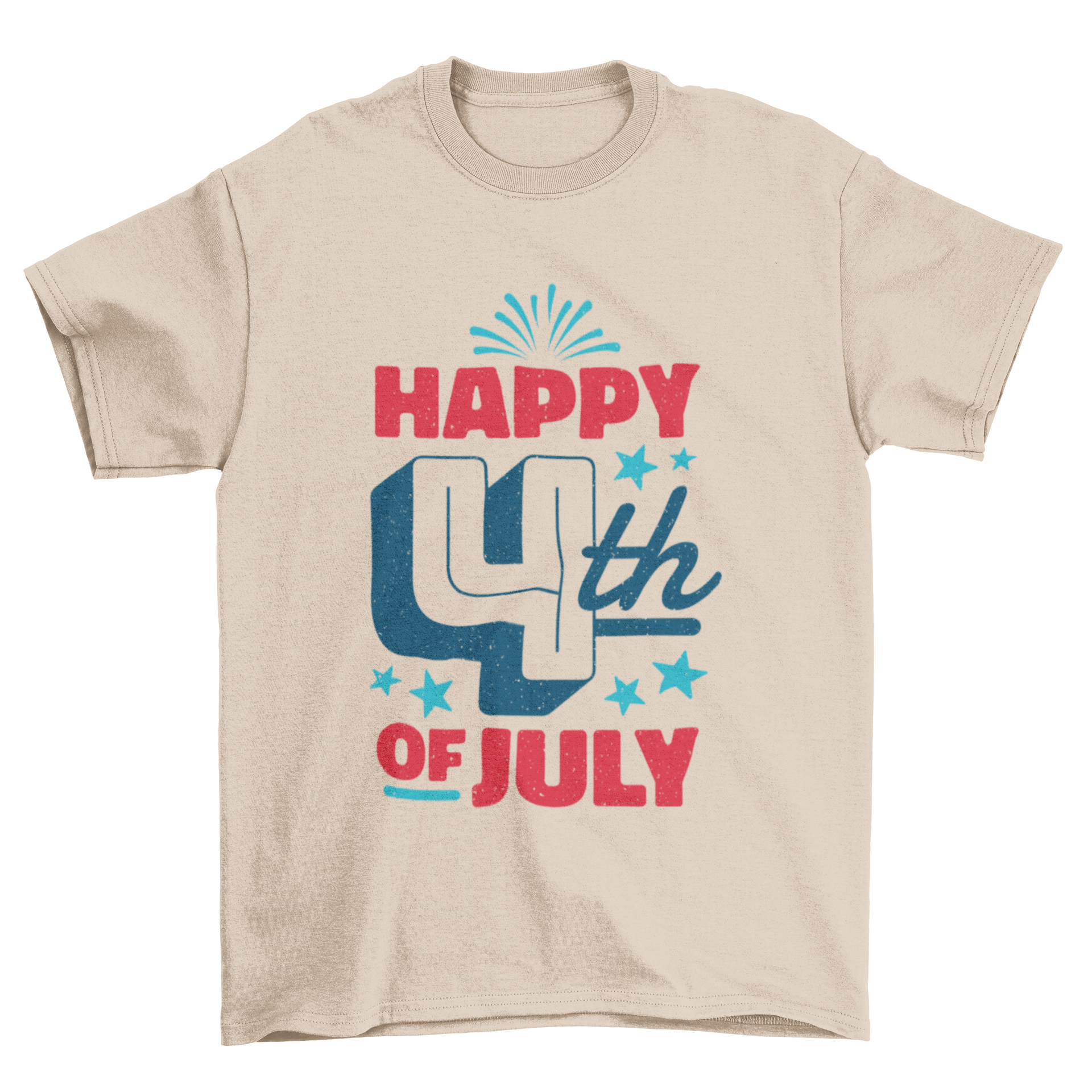 A vibrant t-shirt featuring the quote 'Happy 4th of July' designed for Independence Day celebrations.