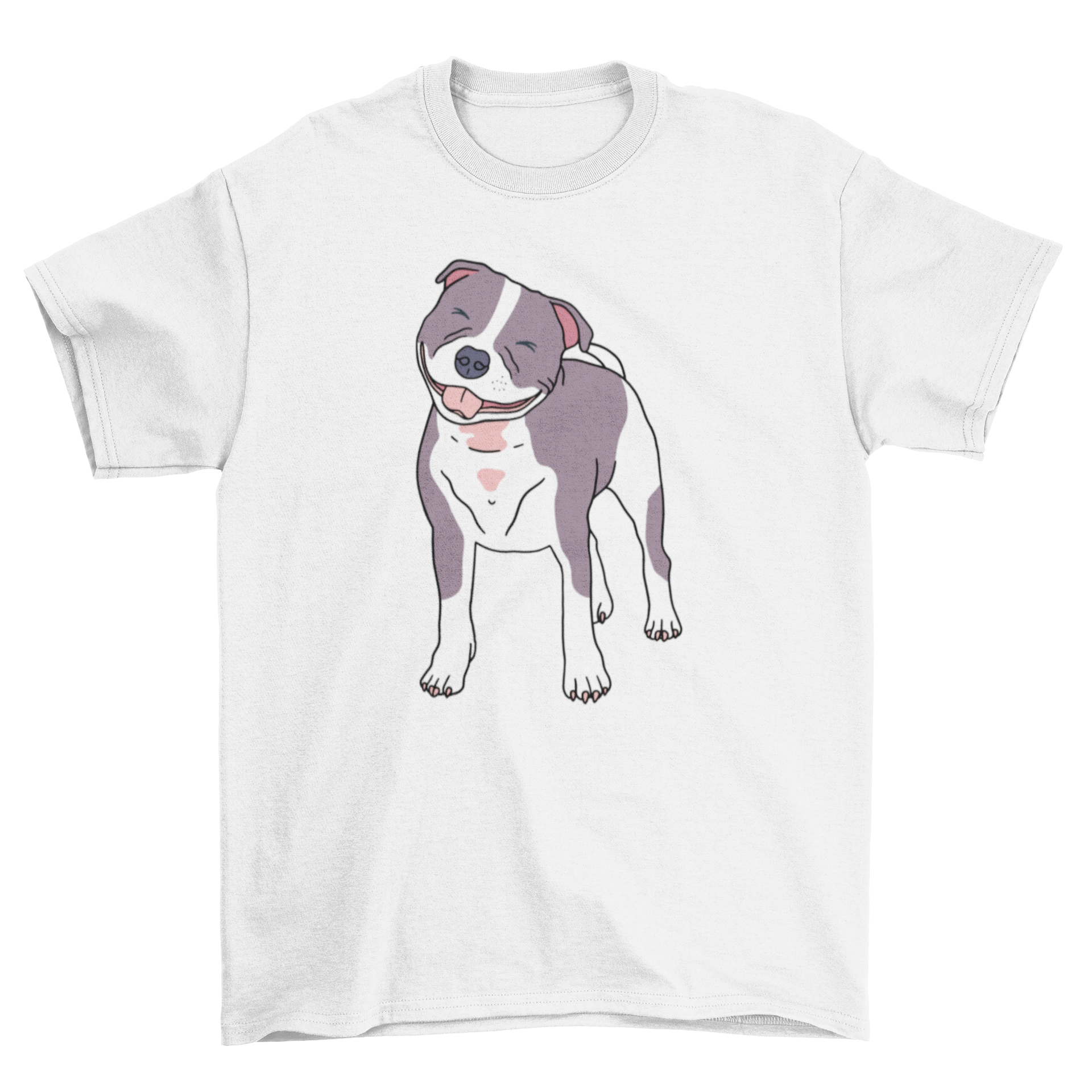 Happy Staffordshire Bull Terrier dog t-shirt design featuring a joyful dog illustration.