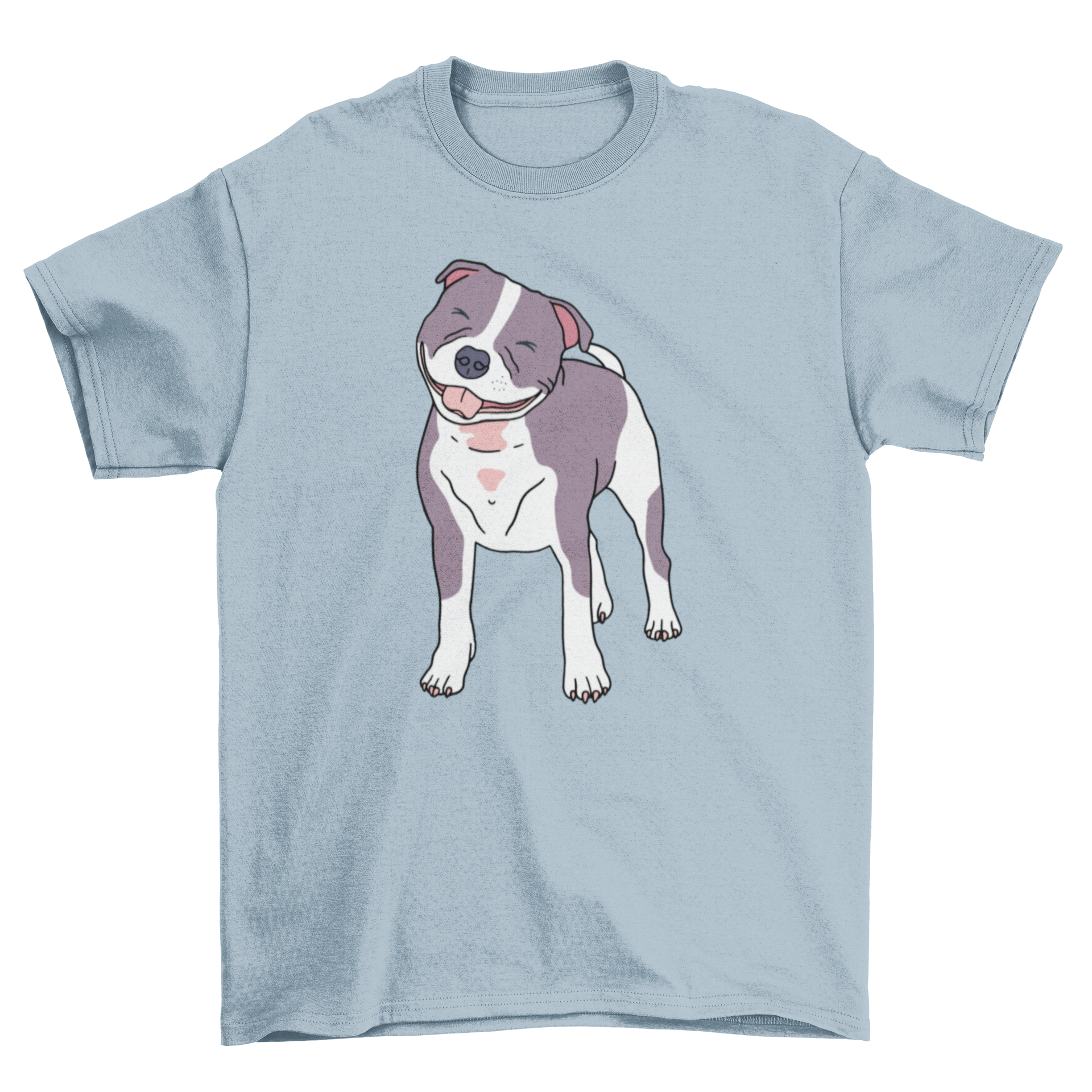 Happy Staffordshire Bull Terrier dog t-shirt design featuring a joyful dog illustration.