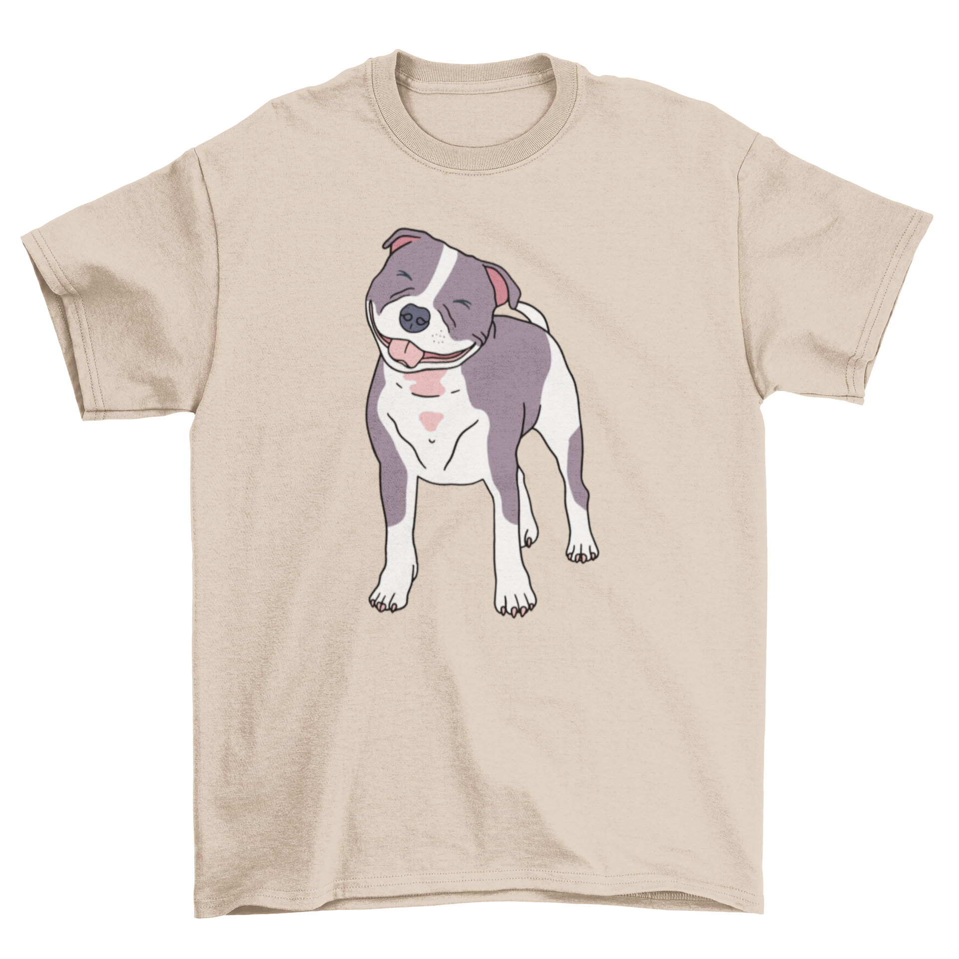 Happy Staffordshire Bull Terrier dog t-shirt design featuring a joyful dog illustration.