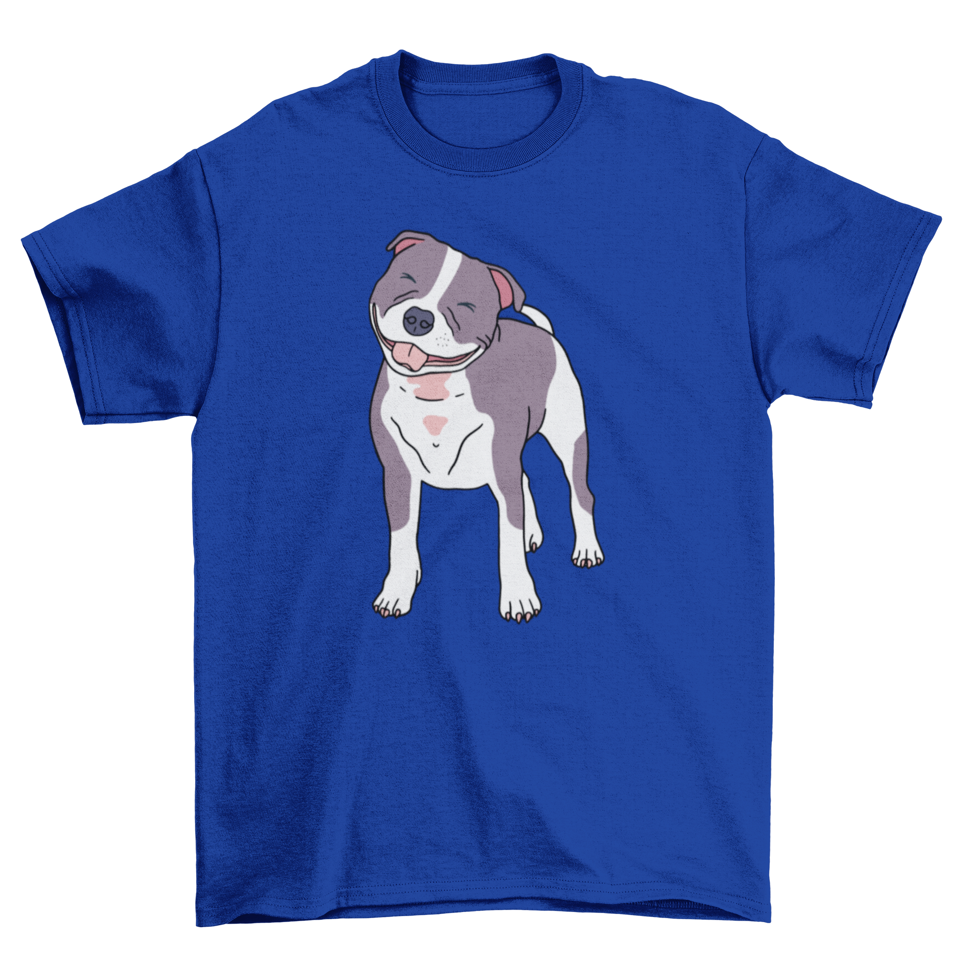 Happy Staffordshire Bull Terrier dog t-shirt design featuring a joyful dog illustration.