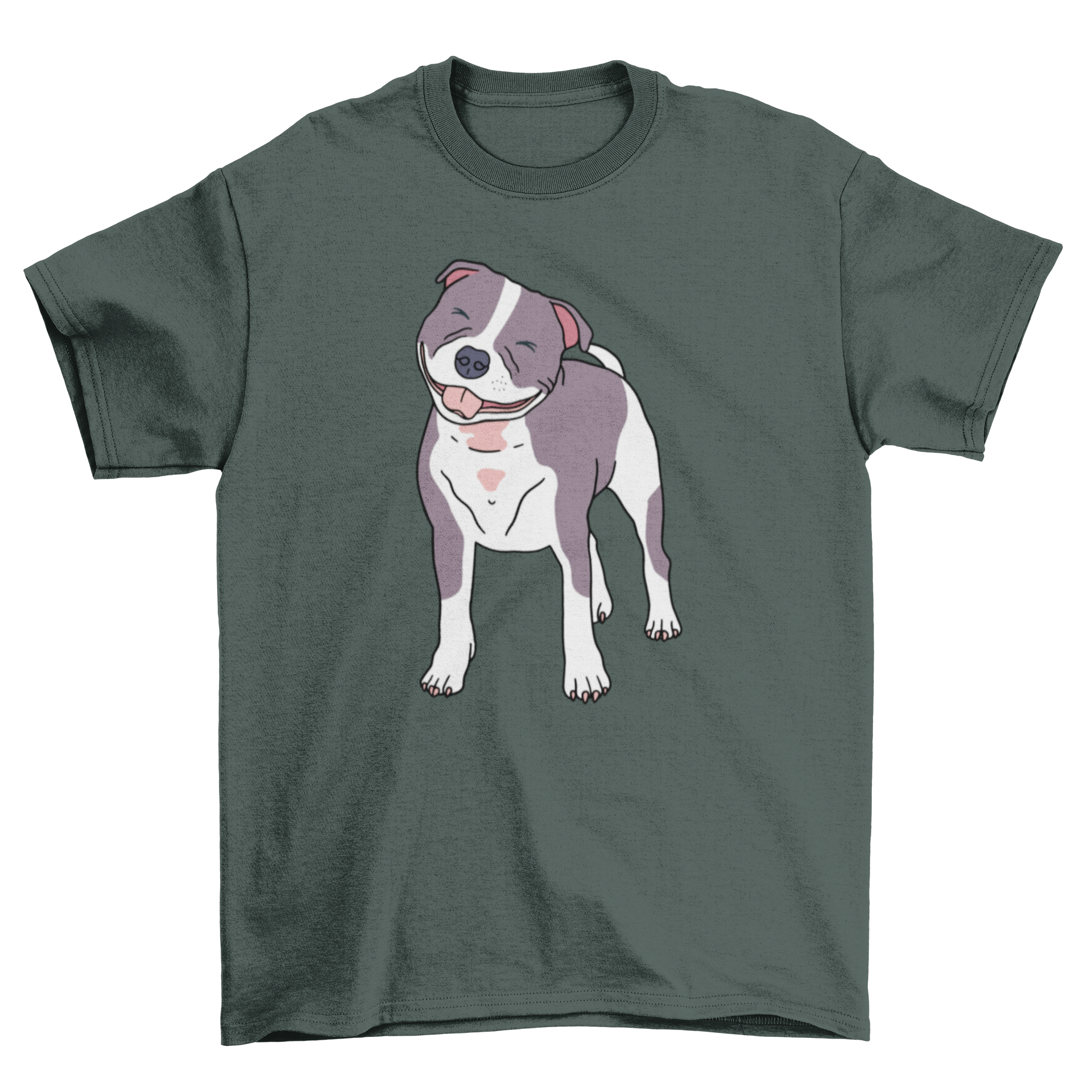 Happy Staffordshire Bull Terrier dog t-shirt design featuring a joyful dog illustration.