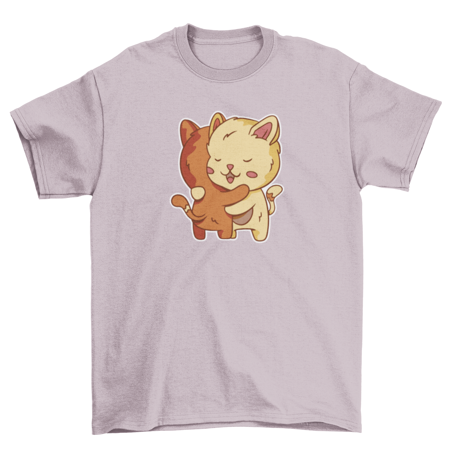 A cute t-shirt featuring two happy cats hugging each other, perfect for cat lovers.