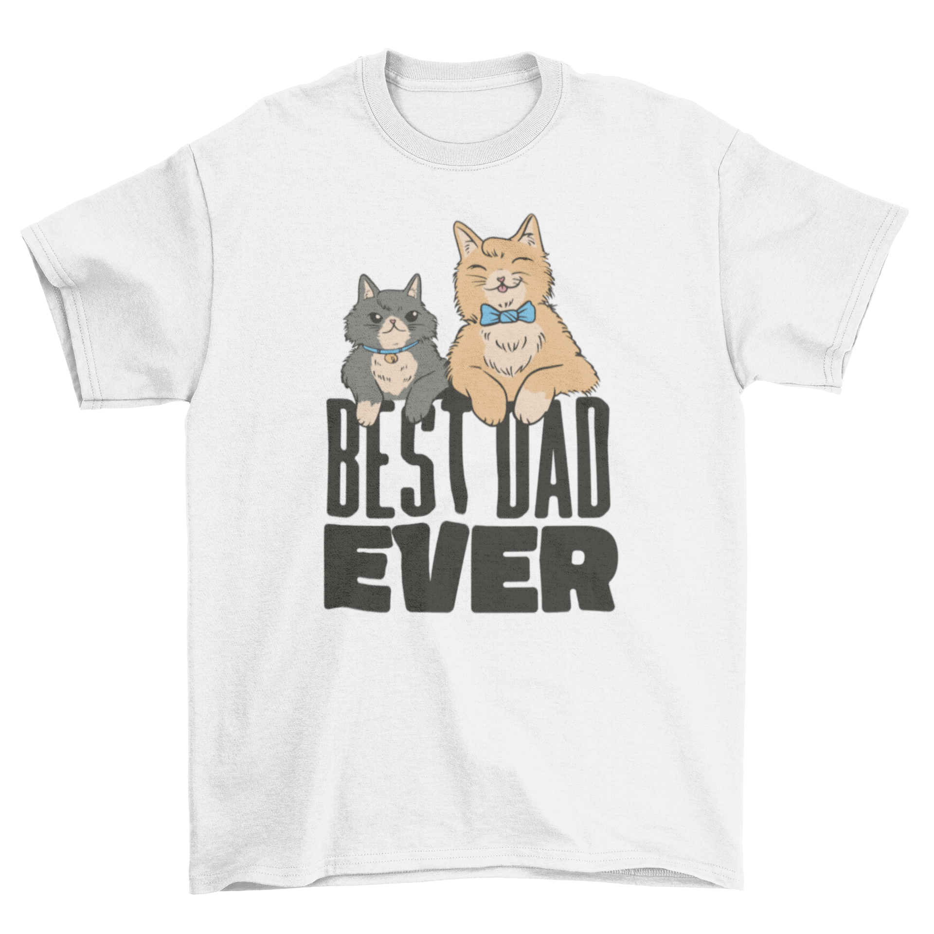 Happy Father and Son Cats T-shirt featuring two cute cats and the quote 'Best dad ever'.