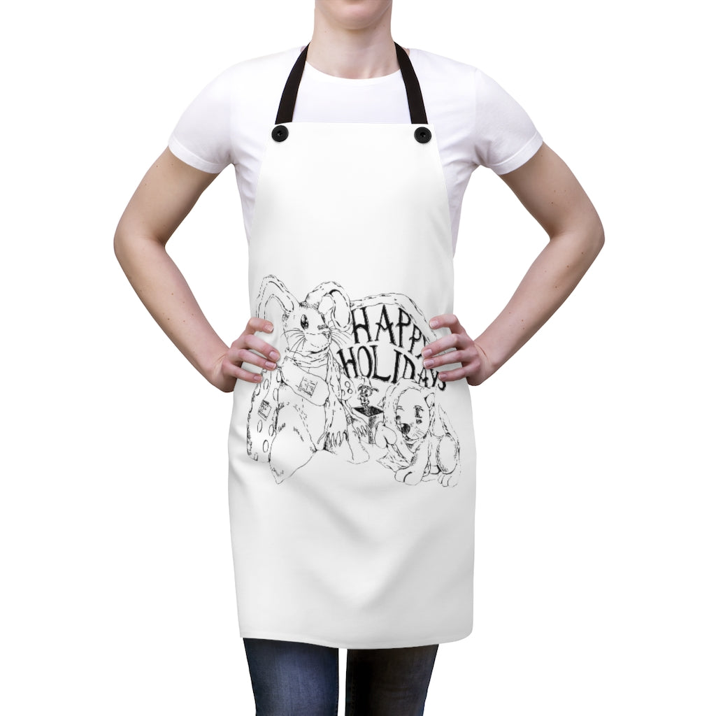 Happy Holidays Apron featuring a stylish design with black detachable twill straps, perfect for cooking and backyard gatherings.