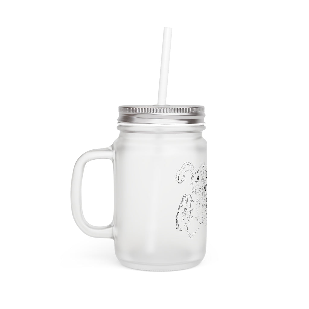 A stylish Happy Holiday's Mason Jar made of frosted glass, featuring a straw and lid, perfect for personalized drinks.