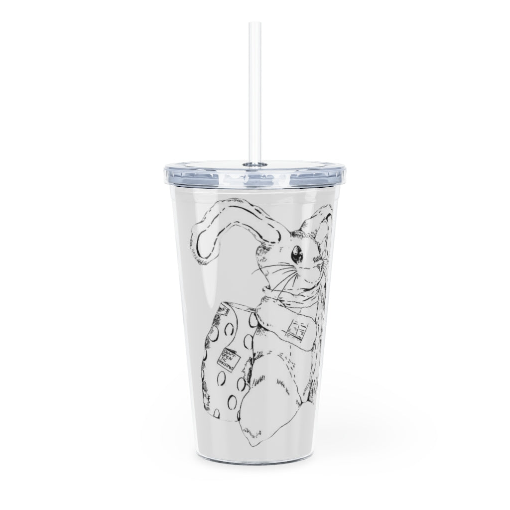 Happy Holiday's Plastic Tumbler with Straw, featuring a customizable design and double wall insulation, perfect for drinks at events.