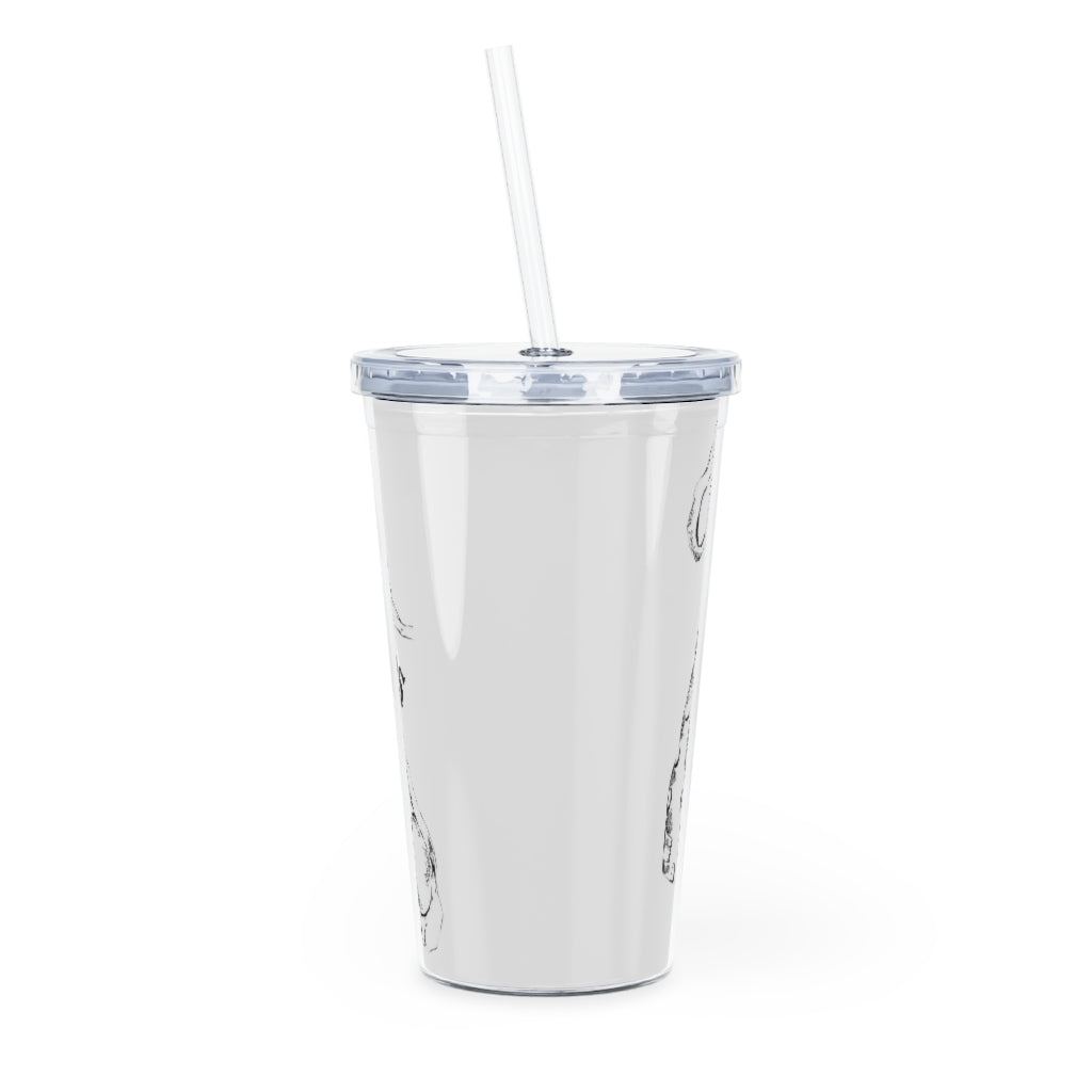 Happy Holiday's Plastic Tumbler with Straw, featuring a customizable design and double wall insulation, perfect for drinks at events.