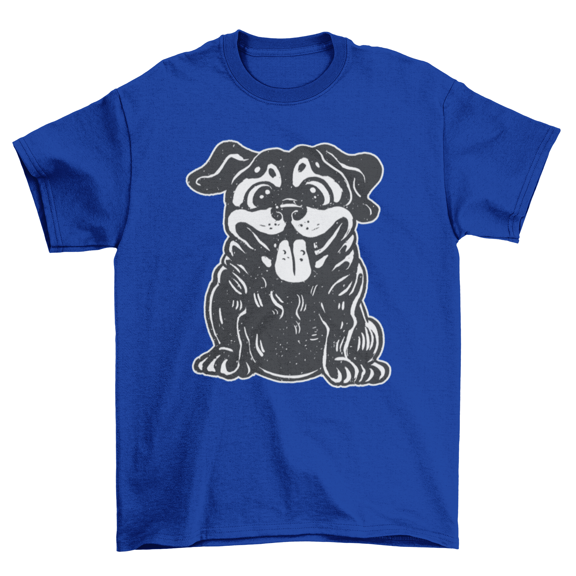 A cheerful t-shirt featuring a happy puppy sitting down, showcasing a playful and fun design.