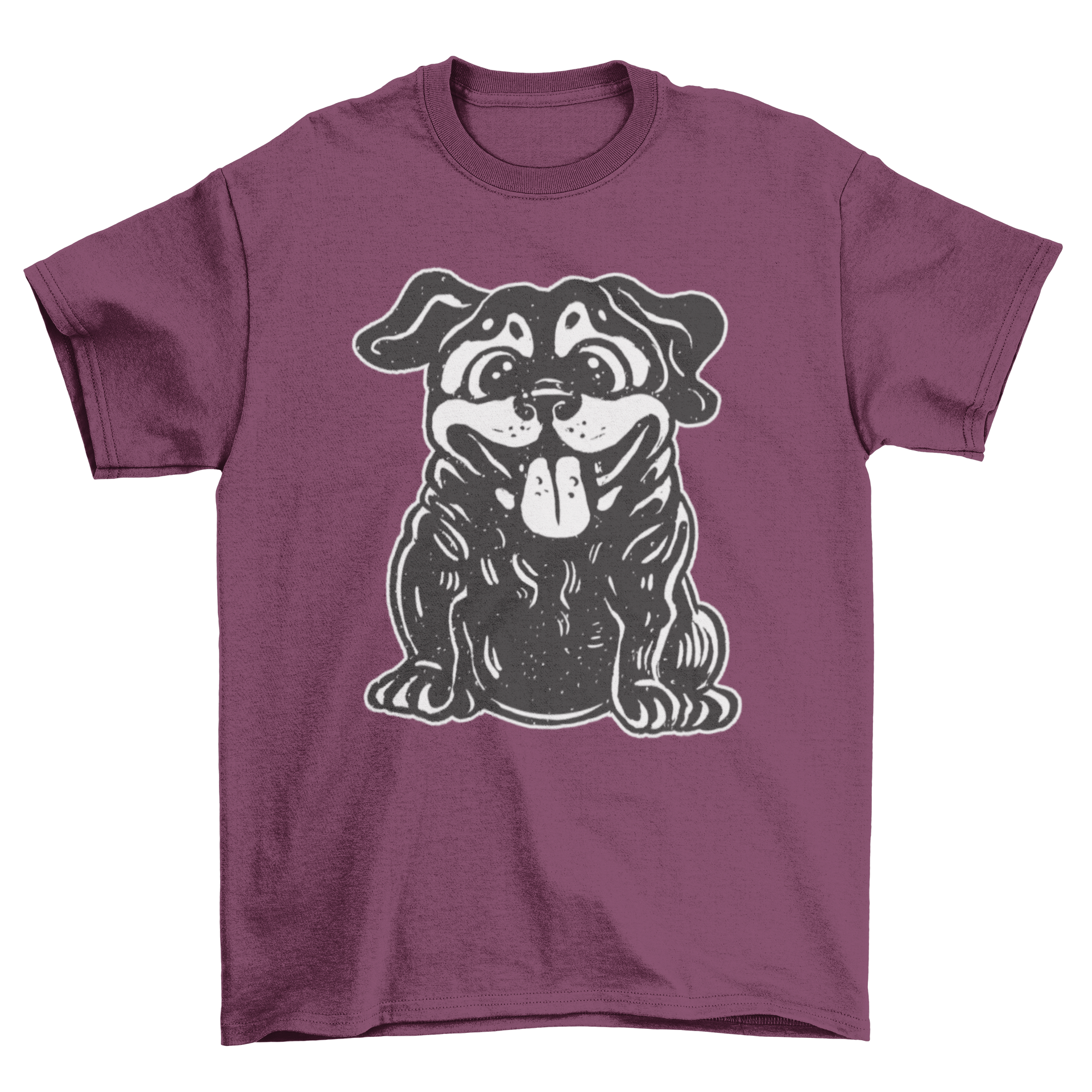 A cheerful t-shirt featuring a happy puppy sitting down, showcasing a playful and fun design.