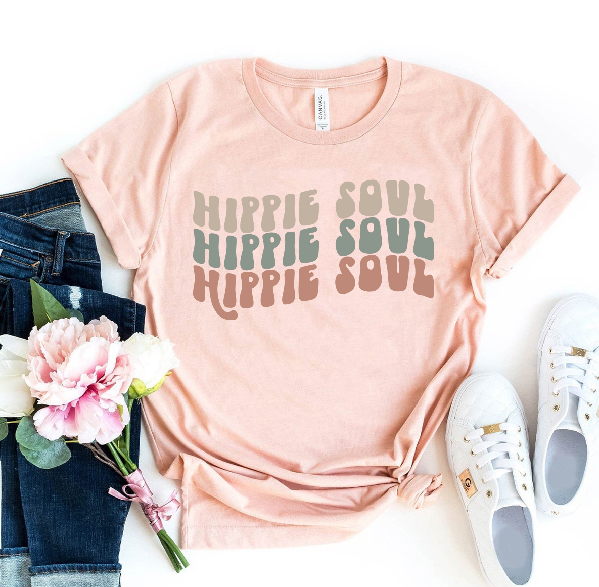 Happy Soul T-shirt made from premium ring spun cotton, featuring a soft textile flex print design, available in various sizes.