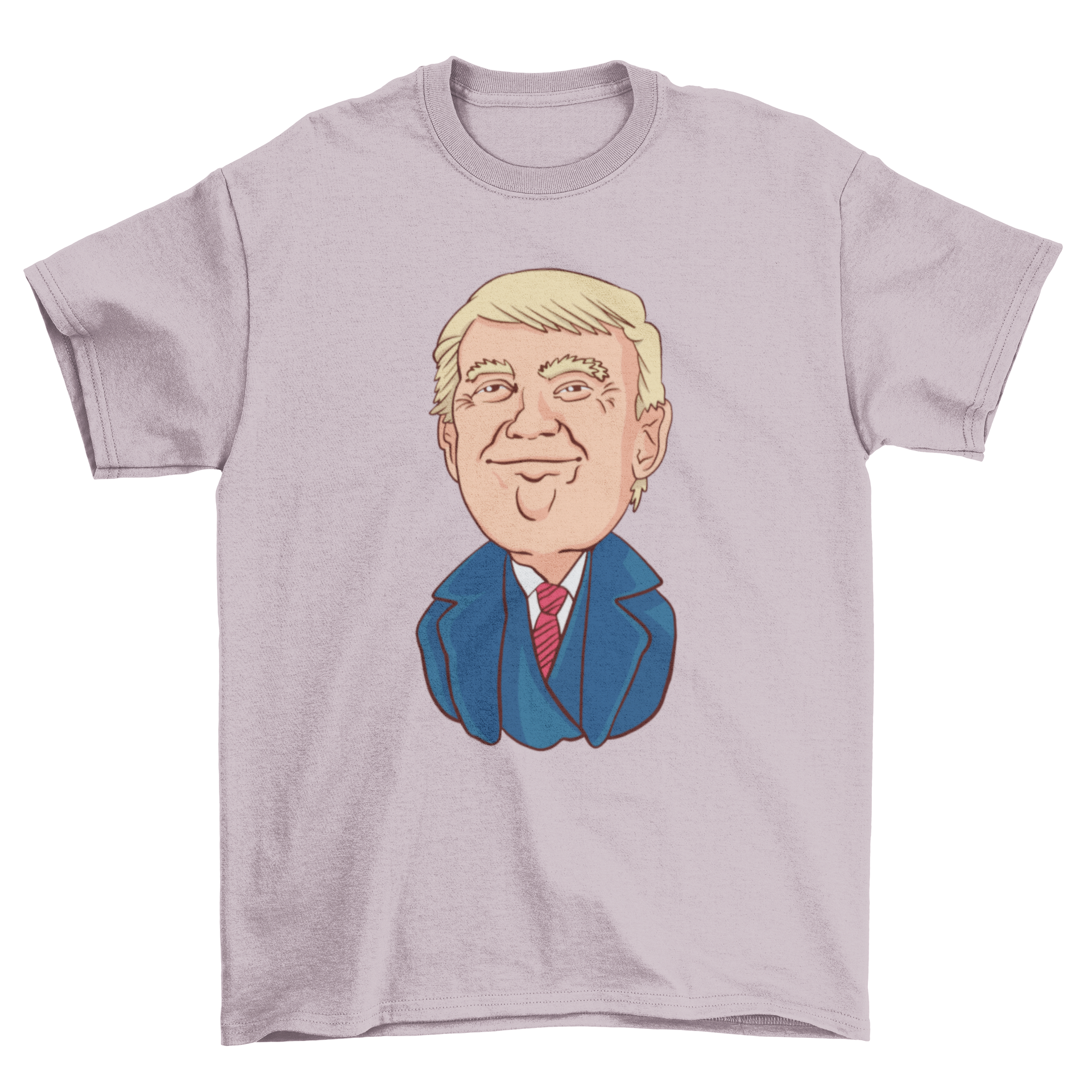 Happy Trump t-shirt featuring a smiling illustration of Donald Trump, vibrant colors on a comfortable cotton fabric.