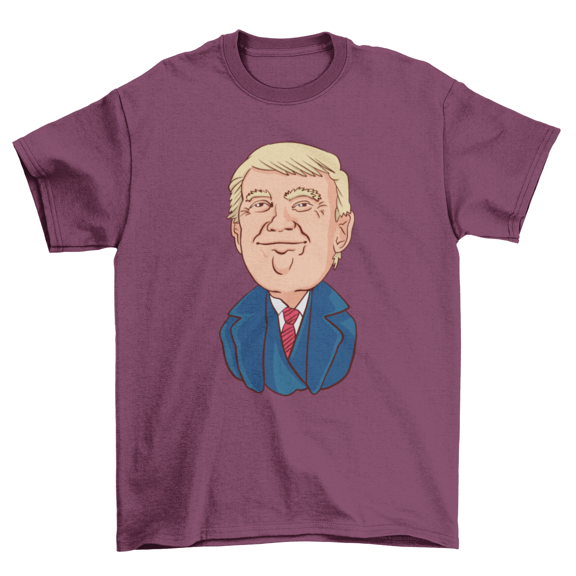 Happy Trump t-shirt featuring a smiling illustration of Donald Trump, vibrant colors on a comfortable cotton fabric.