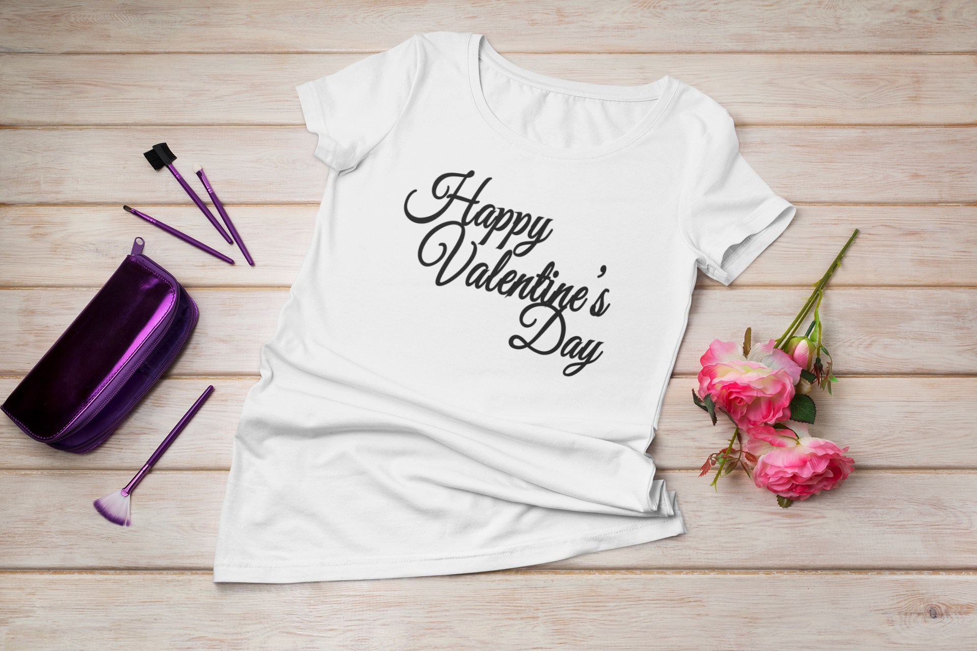 Happy Valentines Day Lettering T-shirt featuring stylish lettering on a comfortable unisex fit.