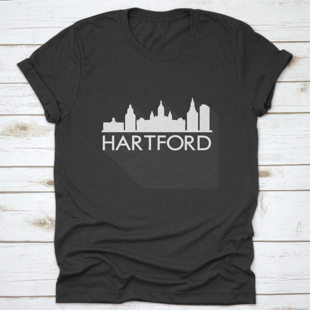 Hartford Flat Icon Skyline Silhouette Design t-shirt featuring a stylish city skyline vector art.